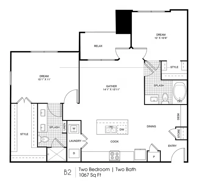 Two Bedroom Two Bathroom 2207 floor plan